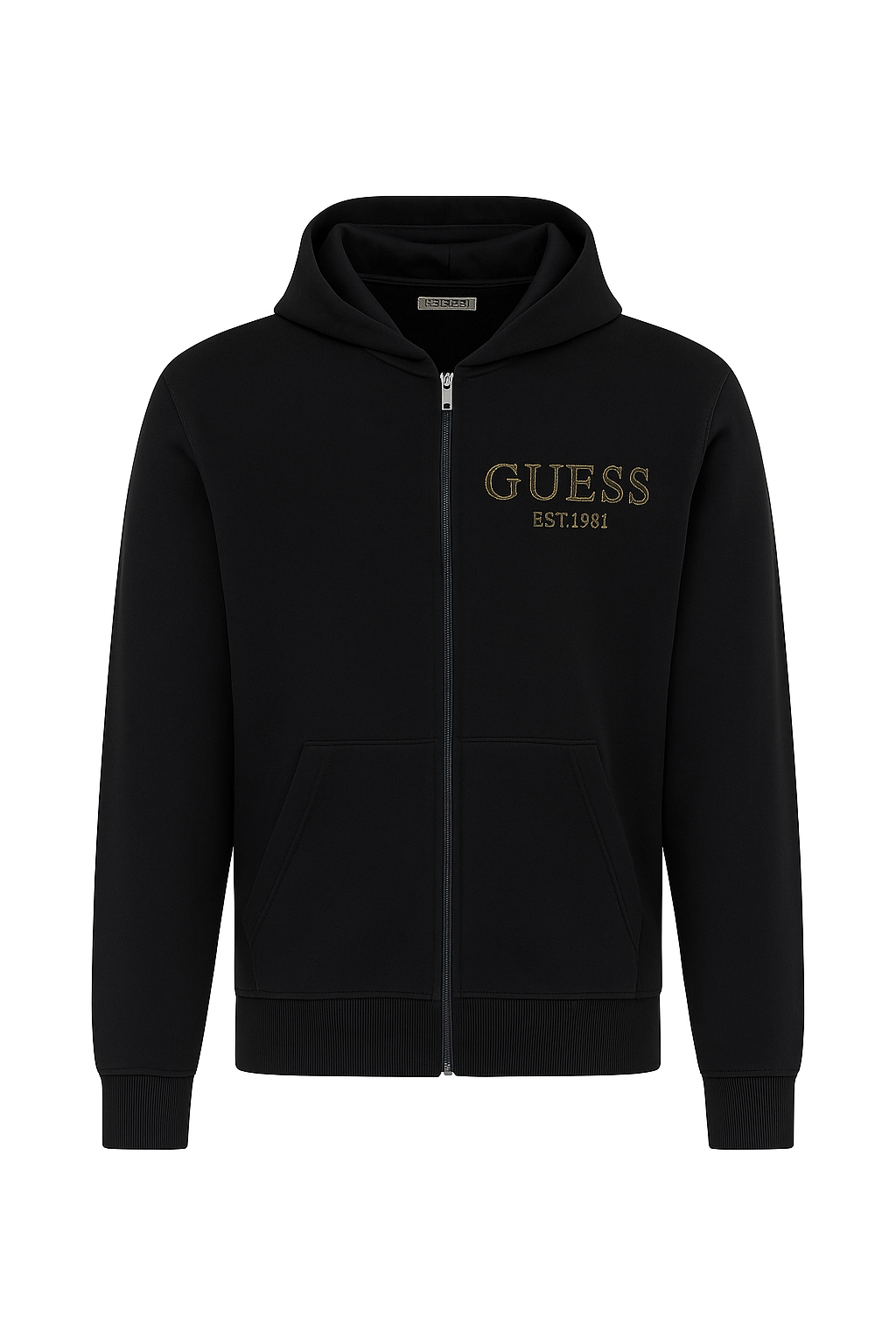 Felpa Con Zip e Scritta Ricamata Guess